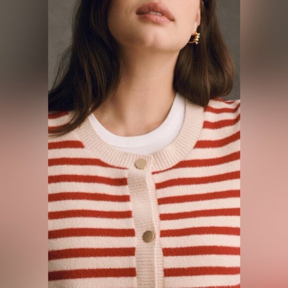 Anthropologie Red Striped Sweater Lady Sweater Cardigan Size 1X - Picture 3 of 16